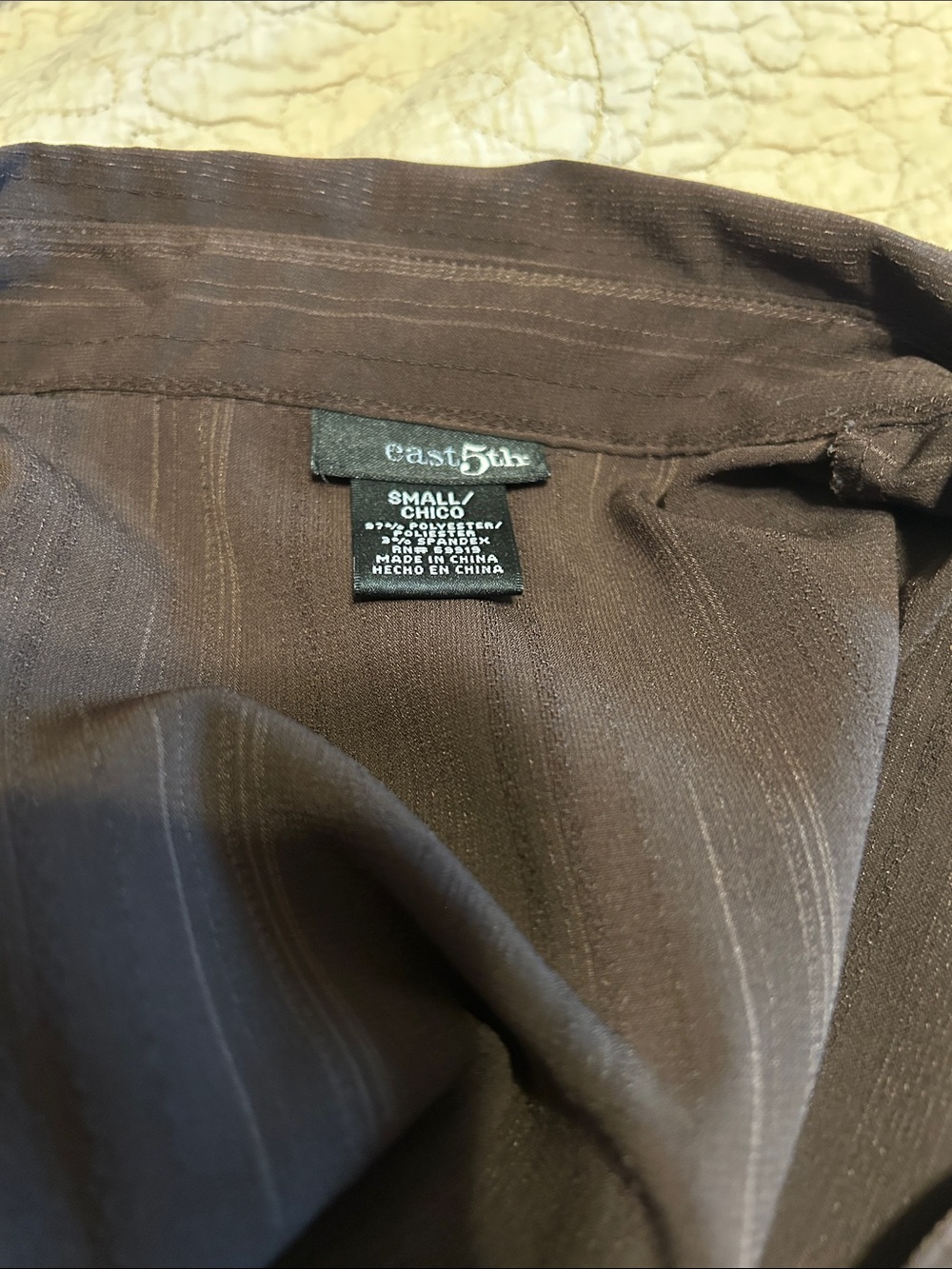 East 5th Chocolate Brown Pinstripe Button-Front Blouse